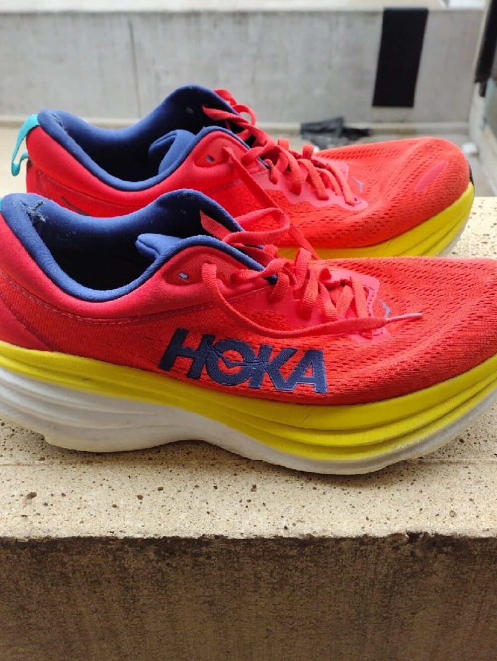 Hoka Men's Running Shoes in Bright Pink, Yellow & Navy 10b
